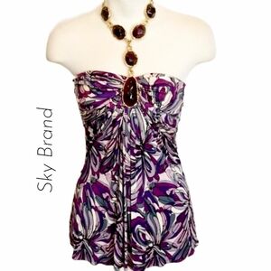 NWT $190 SKY Brand Silk Knit Purple Stone Jewel Dress Halter Top